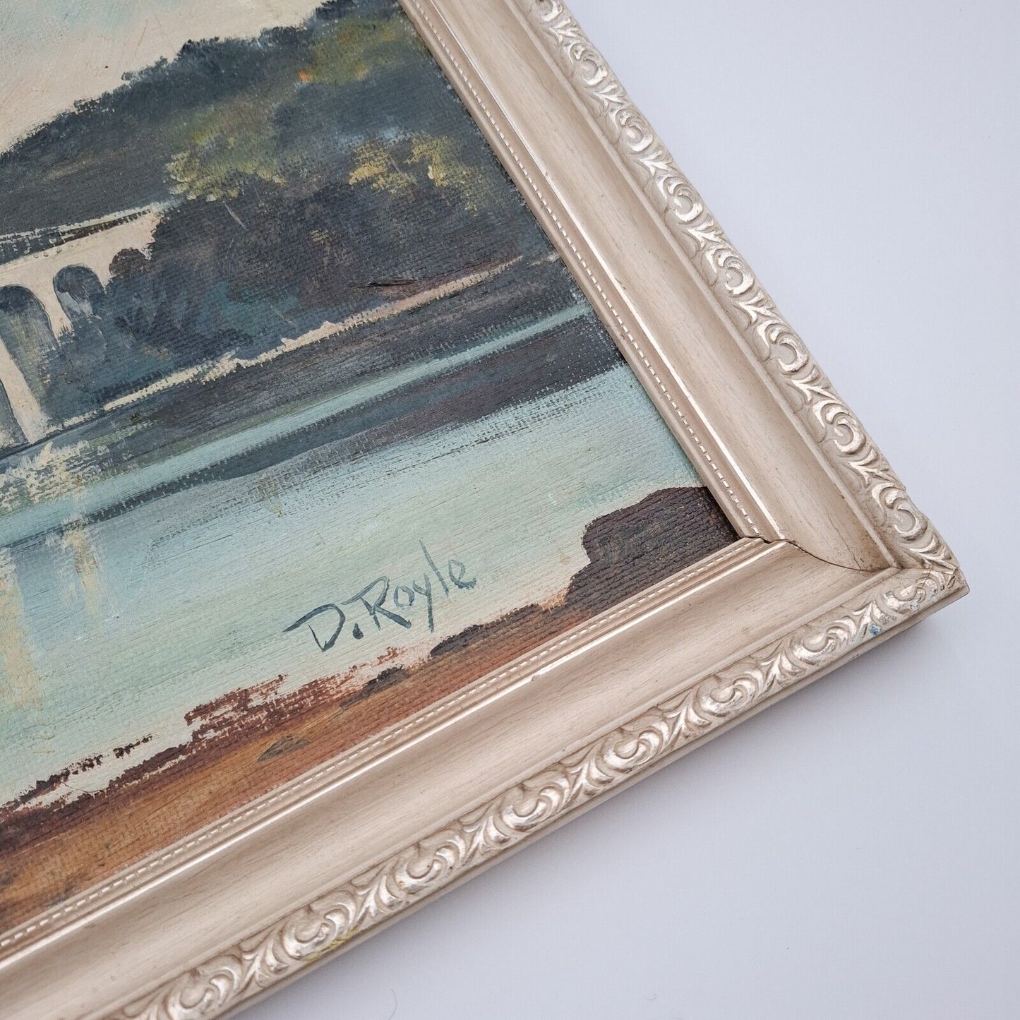 Original Oil Painting Menai Strait Bridge Vintage Landscape Signed 11x24"