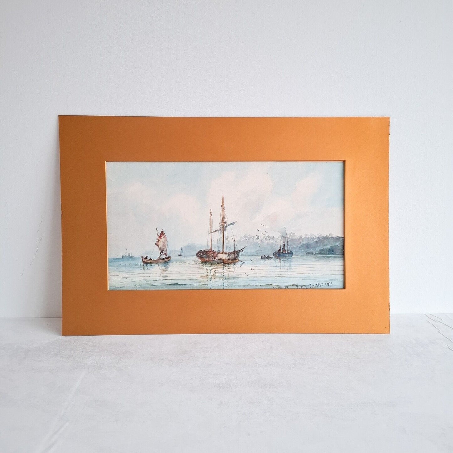 Falmouth Seascape Boats original painting Austin Smith 1924 Antique Art