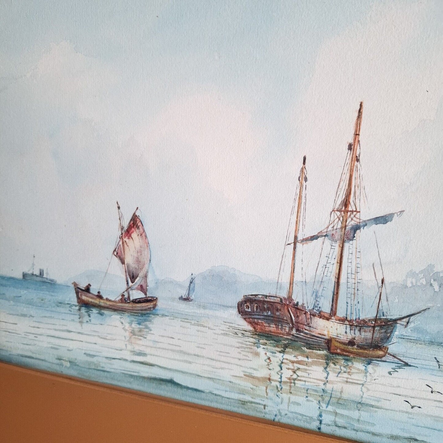 Falmouth Seascape Boats original painting Austin Smith 1924 Antique Art