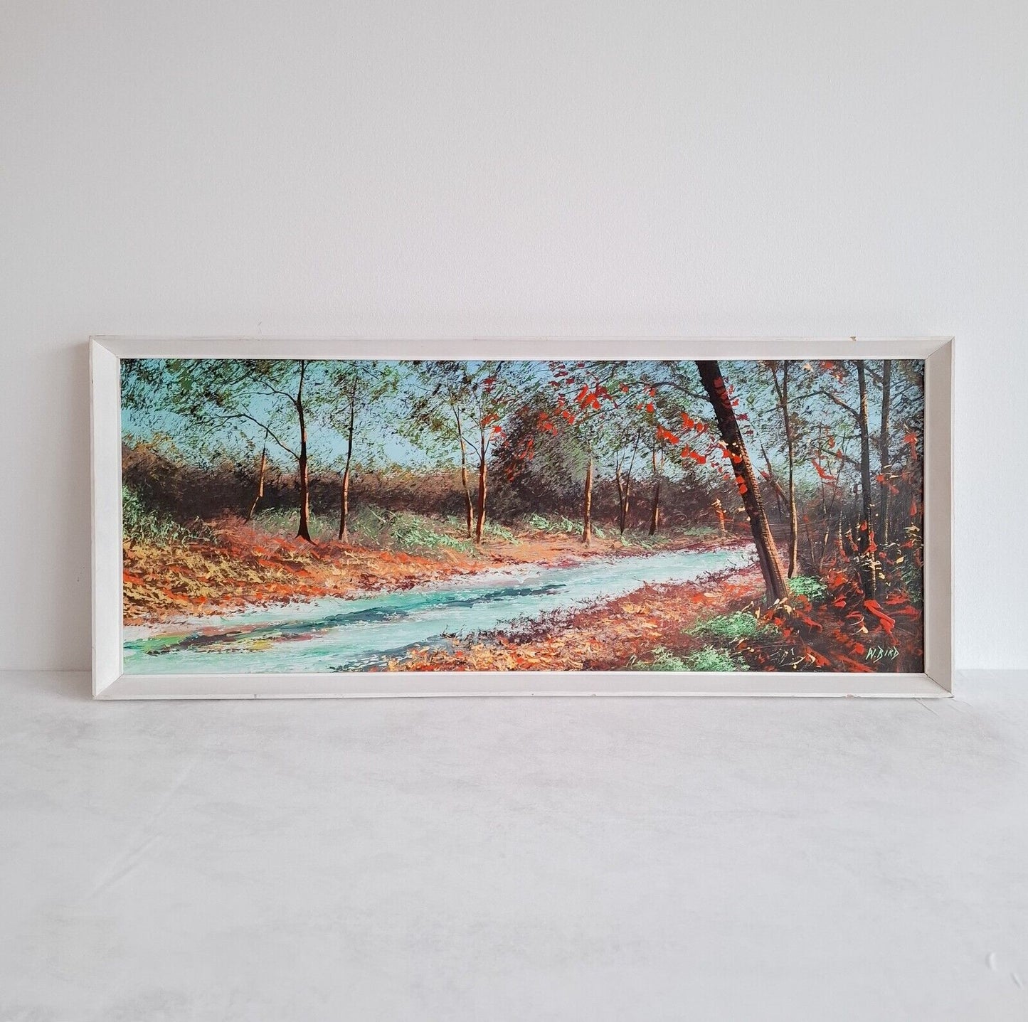 Abstract Mid-Century Landscape original painting 1950s vintage Art Forest signed