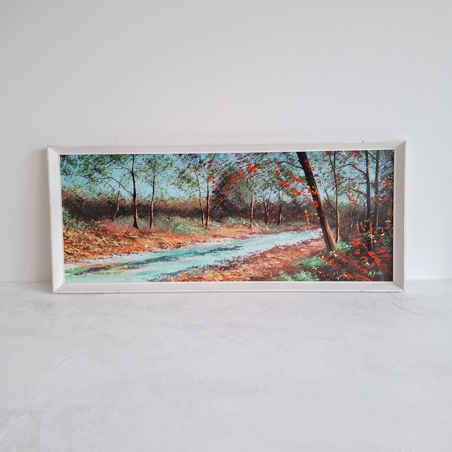Abstract Mid-Century Landscape original painting 1950s vintage Art Forest signed
