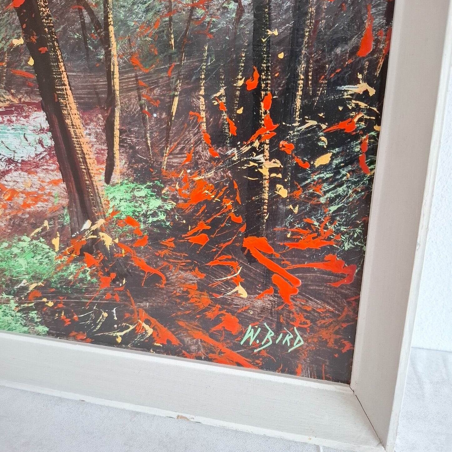 Abstract Mid-Century Landscape original painting 1950s vintage Art Forest signed