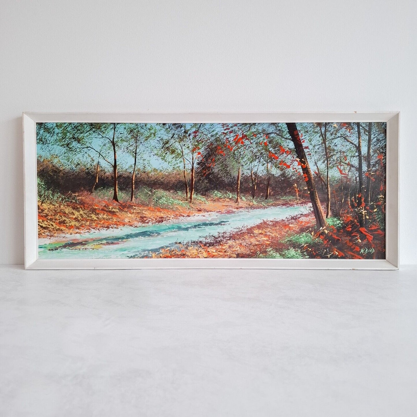 Abstract Mid-Century Landscape original painting 1950s vintage Art Forest signed