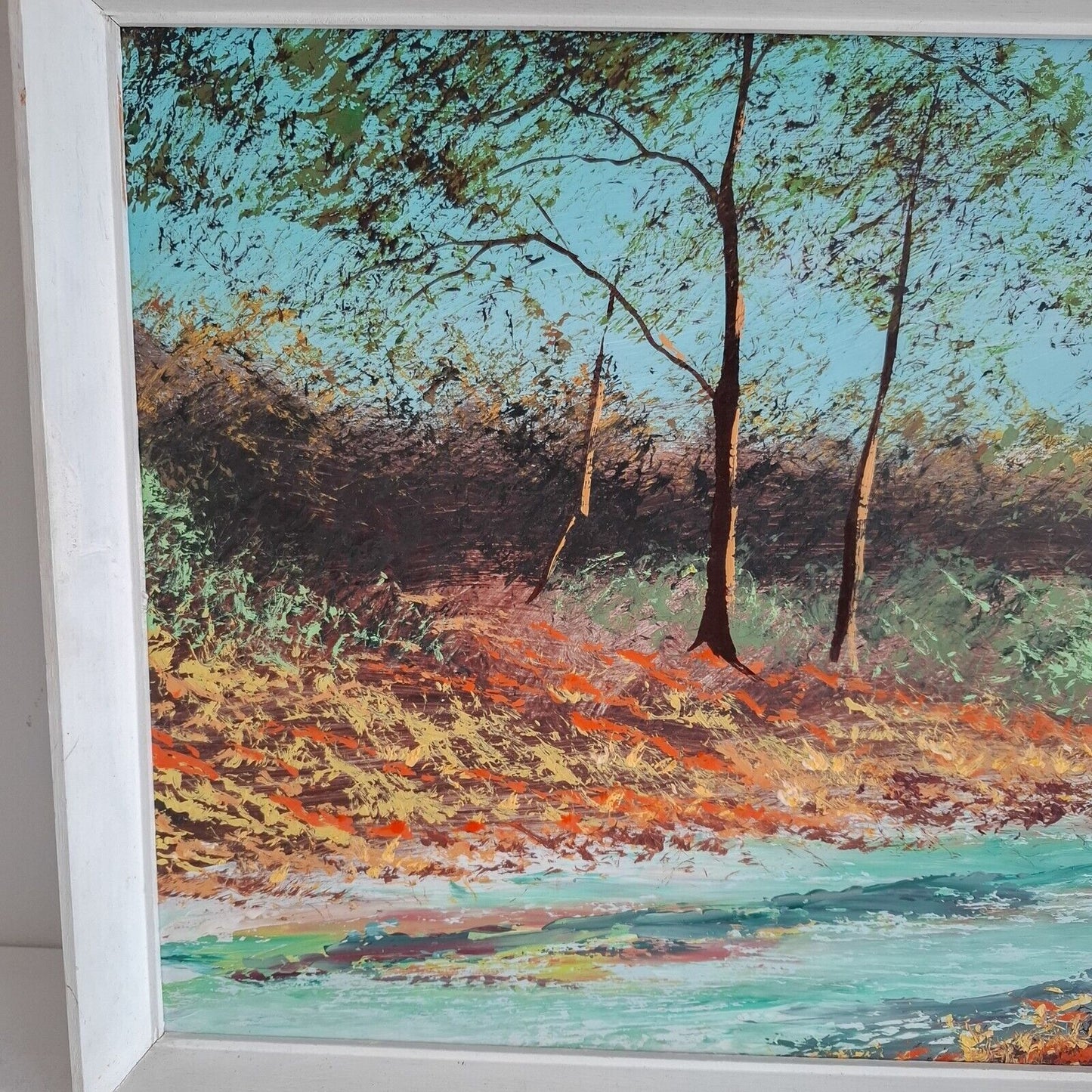 Abstract Mid-Century Landscape original painting 1950s vintage Art Forest signed