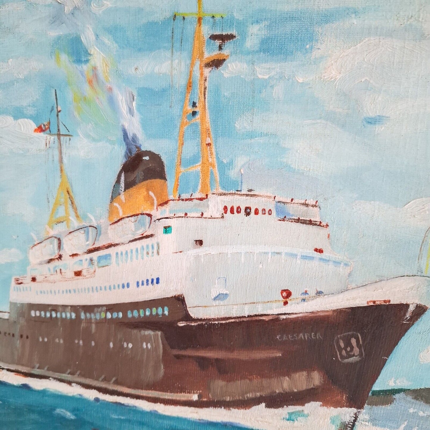 British Railways SS Caesarea Oil Painting Original 1960s Signed Seascape Ship