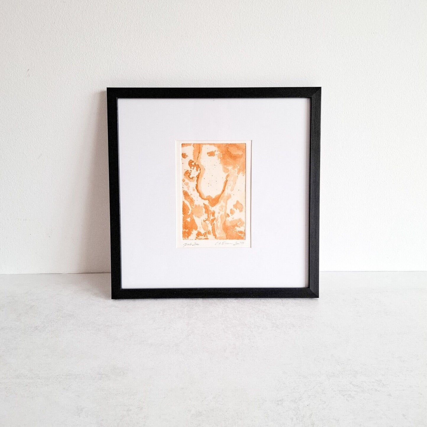 Original Abstract Block Print Painting 'Boat Free' Mid-Century 1970s Art orange