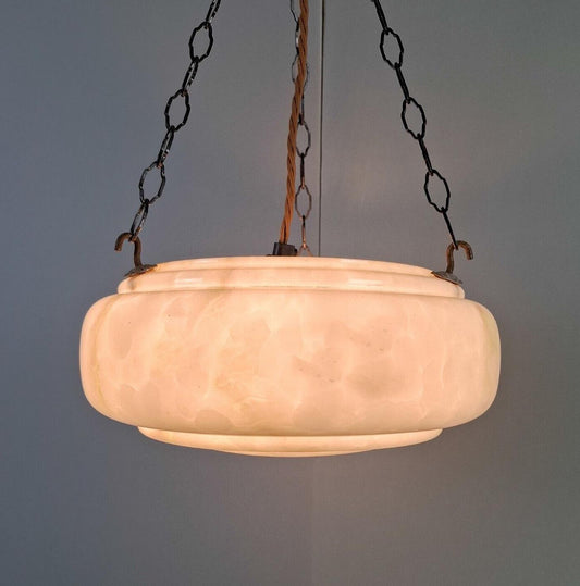 vintage Art Deco light shade glass marble bowl hanging ceiling pendant MCM UFO