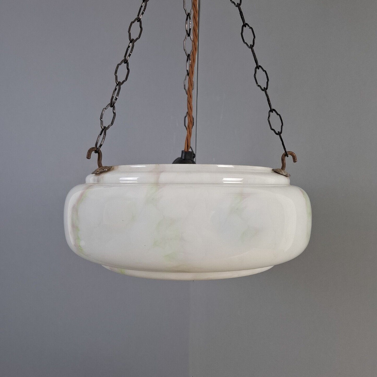 vintage Art Deco light shade glass marble bowl hanging ceiling pendant MCM UFO