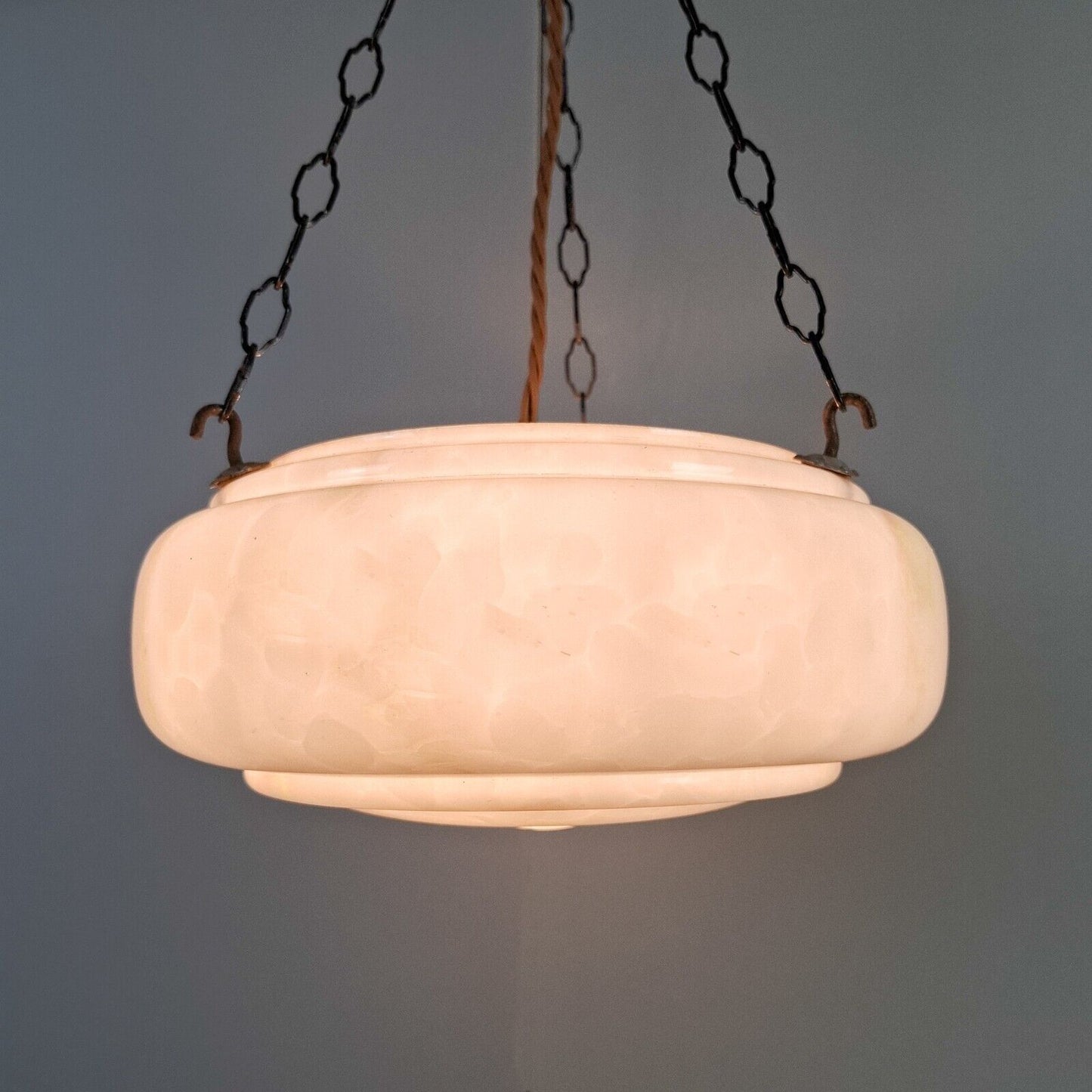 vintage Art Deco light shade glass marble bowl hanging ceiling pendant MCM UFO