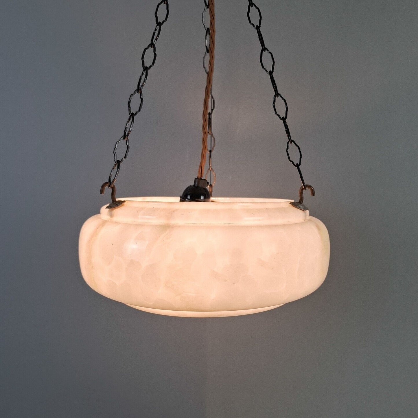 vintage Art Deco light shade glass marble bowl hanging ceiling pendant MCM UFO
