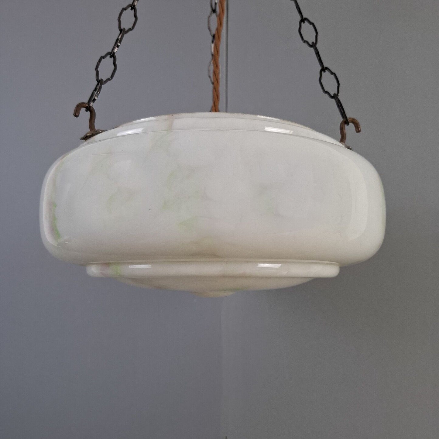 vintage Art Deco light shade glass marble bowl hanging ceiling pendant MCM UFO