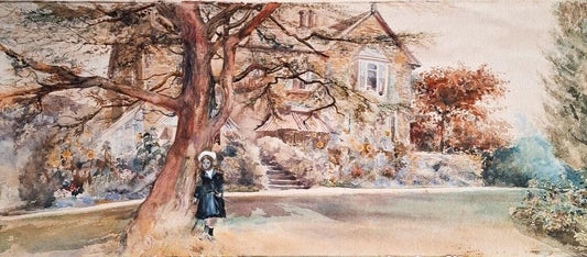 Antique creepy girl painting original ghostly child Watercolour Art 1900-1920