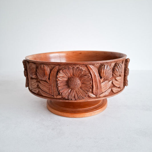 Vintage Carved Wooden Fruit Bowl 1960s Centrepiece West German