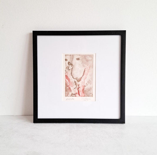 Original Abstract Block Print Painting Mid-Century Vintage 1970s Art beige