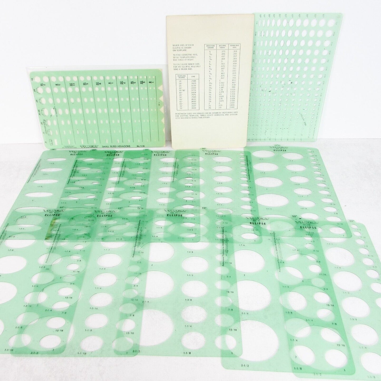 Vintage Timely No 92 Ellipse Templates 15 to 60 degrees + Extras Drafting