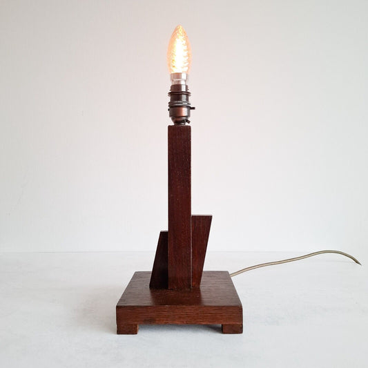 Vintage Art Deco wooden Table Lamp base Skyscraper Geometric Design