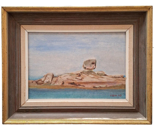 Tregastel Rock original oi Painting Signed 7x10" 1970 Dice Rock of De France