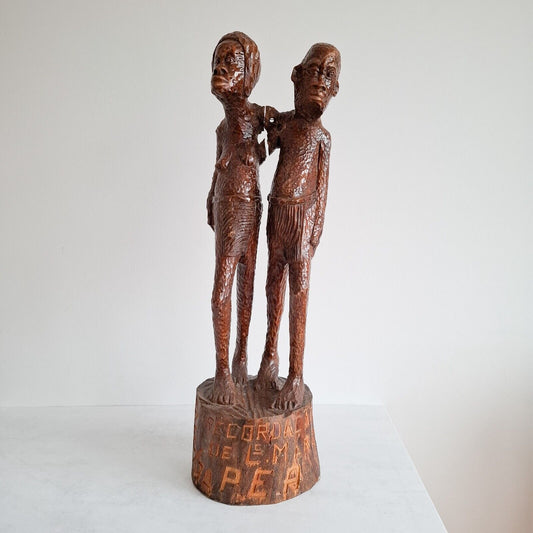 African Carved wooden Tribal Figures 25" statue 1974 Mozambique Art