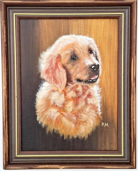 Golden Retriever Original Oil Painting Signed Dog Labrador Retro vintage MCM