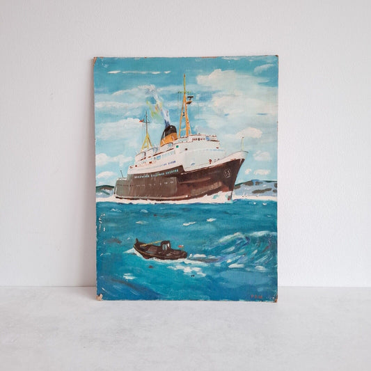 British Railways SS Caesarea Oil Painting Original 1960s Signed Seascape Ship