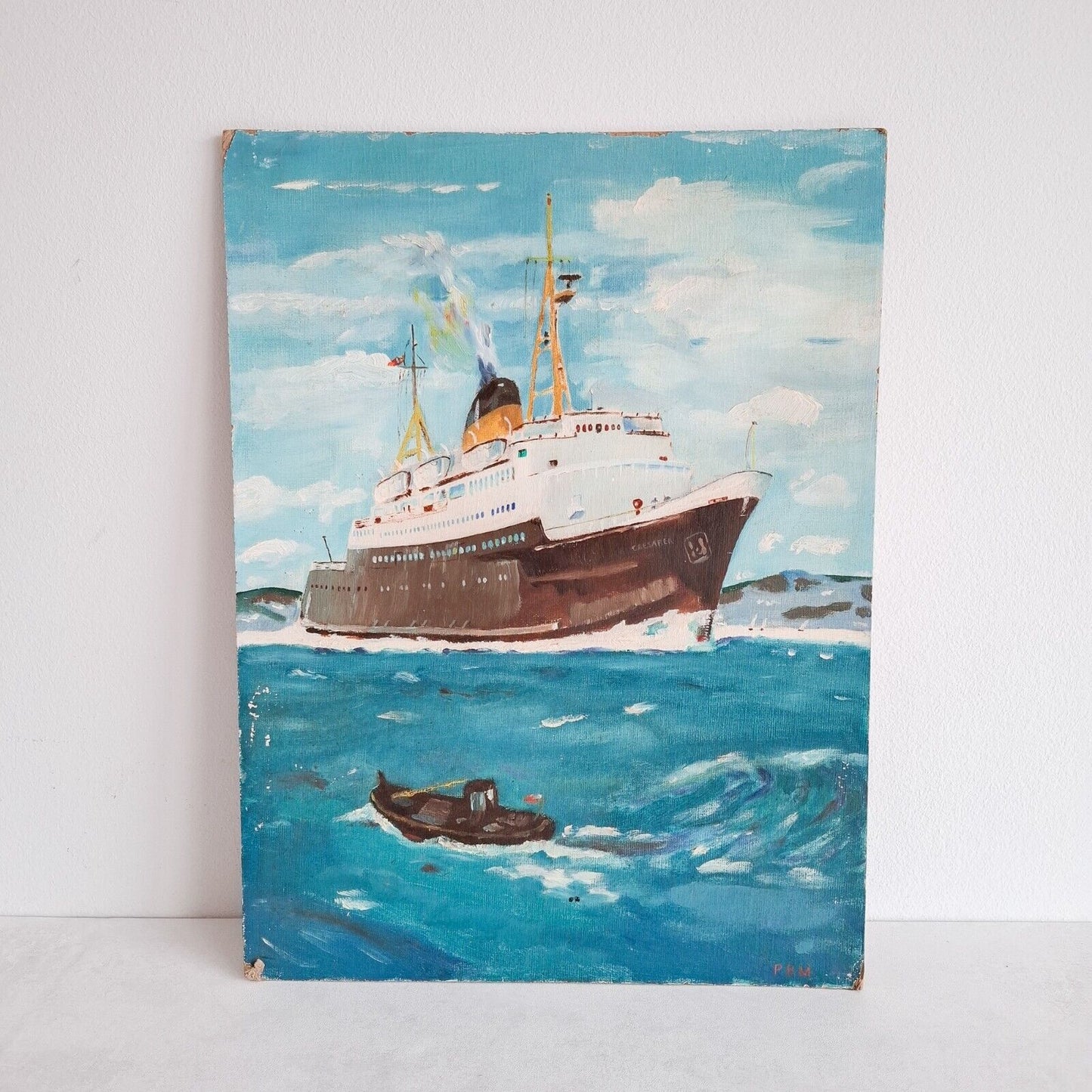British Railways SS Caesarea Oil Painting Original 1960s Signed Seascape Ship