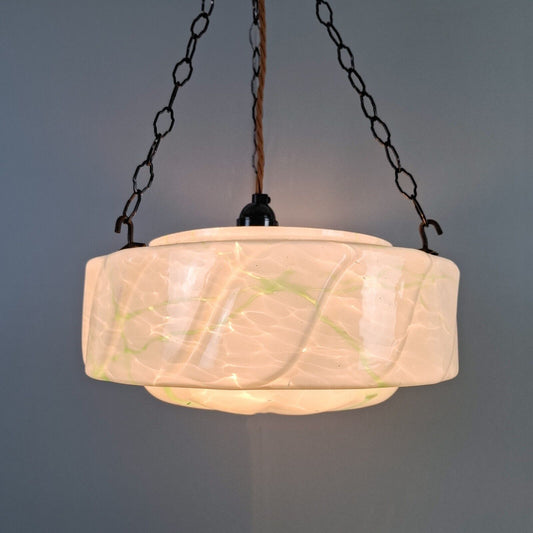 vintage Art Deco light shade glass green marble bowl hanging ceiling pendant UFO