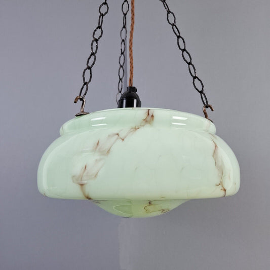 vintage Art Deco light shade green glass marble bowl hanging ceiling pendant UFO