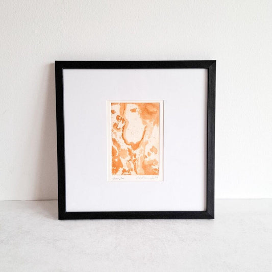 Original Abstract Block Print Painting 'Boat Free' Mid-Century 1970s Art orange
